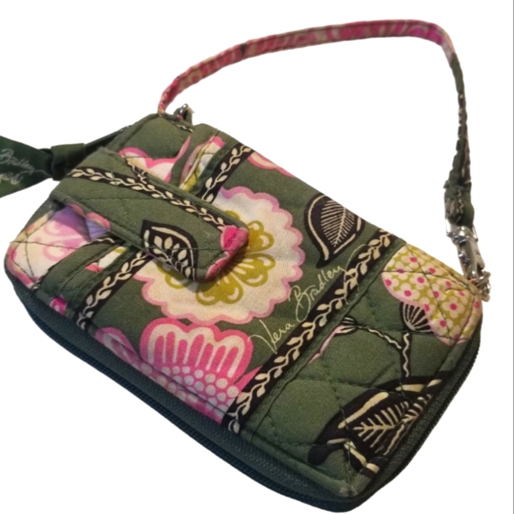 Vera Bradley OLIVIA Green & Pink Zip Wallet Wristlet